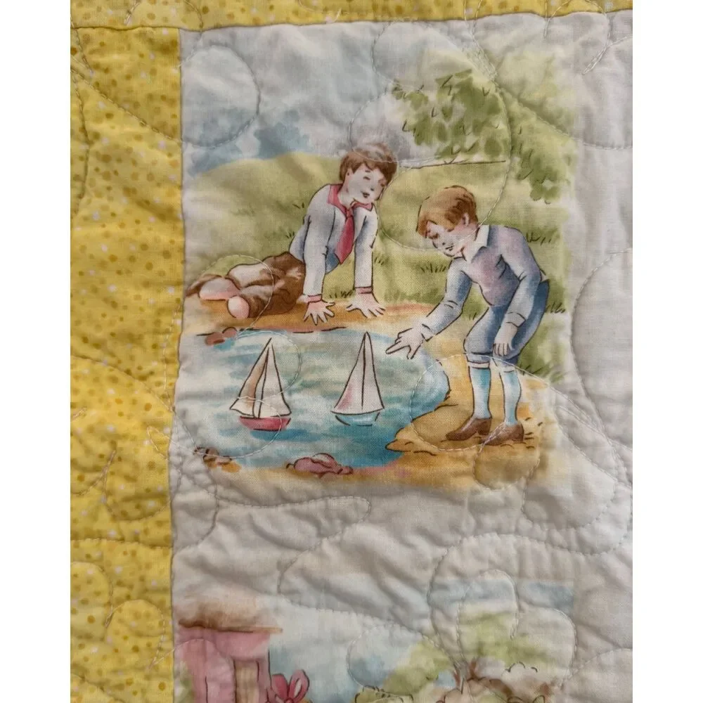 Blue Yellow Pink Baby Hand Sewn Machine Quilted Blanket 35.5x38.5 Butterfly